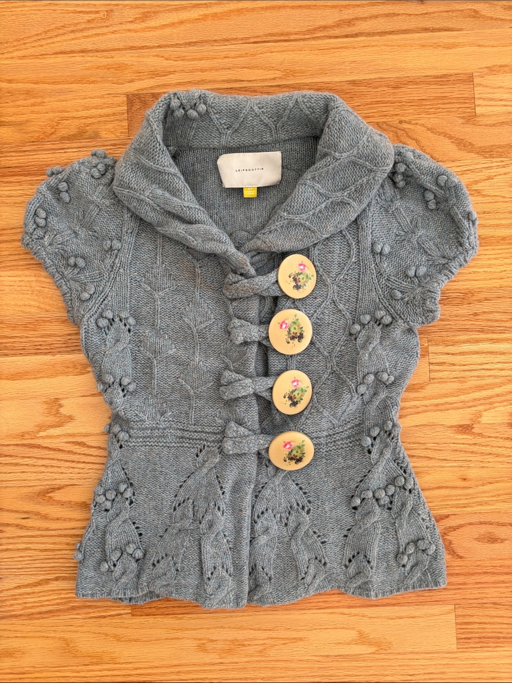 Anthropologie Leifsdottir Light Blue Wool Cardigan with Floral Buttons